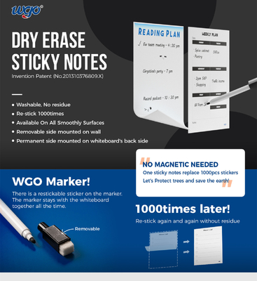 8.5x11 avançam seco apagam tiras autoadesivas da fita do PVC WGO das folhas de Whiteboard